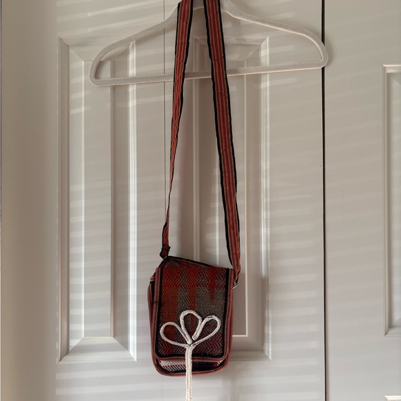 Handbags - Woven Red Crossbody Bag with Decorative Knot